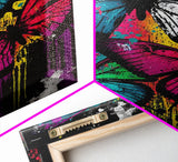 Graffiti Butterfly Art, Framed Canvas Print, Large Wall Art, Contemporary Punk Art, Butterflies, Pop Art, Paint Splatter Art
