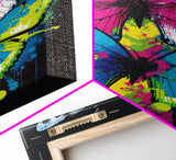 Graffiti Butterfly Art, Framed Canvas Print, Large Wall Art, Contemporary Punk Art, Butterflies, Pop Art, Paint Splatter Art