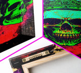 Psychedelic Skull With The Gold Crown, Framed Canvas Print, Unique Fantasy Undead Wall Art, Trippy Art