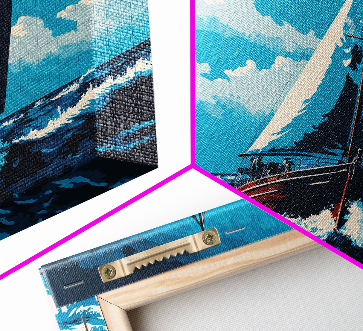 In The Chop, Monochromatic Art, Blue Tones, Framed Canvas Print, Sailing Art, Nautical Themed Decor