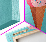 Pop Art Ice Cream Cone With Sprinkles, Retro Style Framed Canvas Print Art, Turquoise Art, Vintage Inspired Ice Cream Shop Wall Art