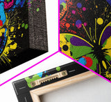 Vibrant Graffiti Butterfly Punk Art, Street Art, Framed Canvas Print, Huge Wall Art, Contemporary Alternative Art