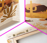 Boho Style Desert Art, Framed Canvas Print, Pueblo Style Cactus and Desert Landscape Art