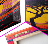 Weeping Willow At Sunset, Retro Style MCM Art, Framed Canvas Print, Trendy Wall Prints, Landscape and Sunset Outrun Art