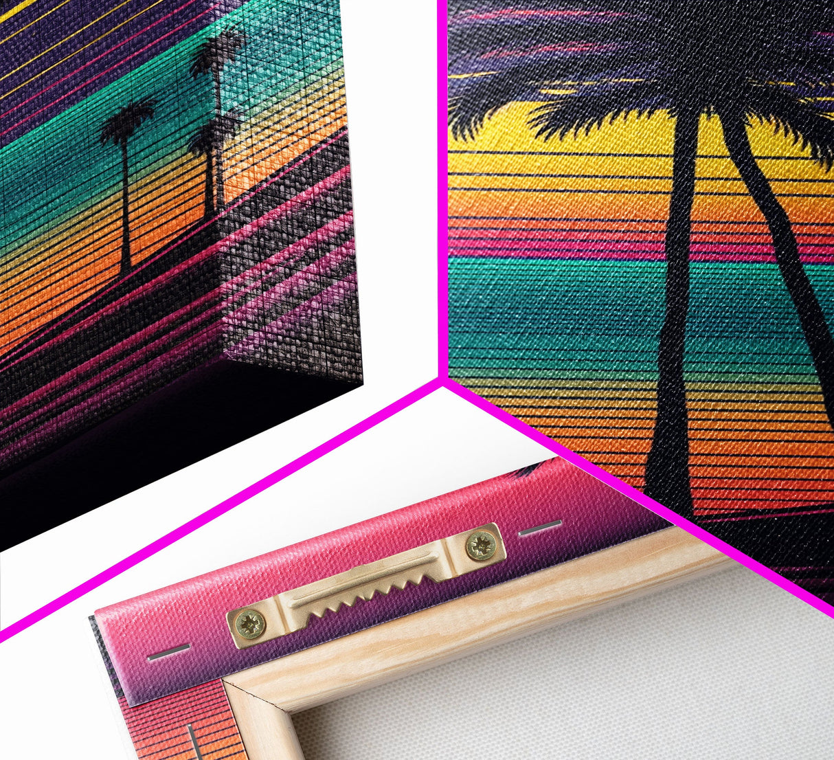 Synthwave Sunset, Retro Office Art, 80s Vibes, Framed Canvas Print, Framed Art, Trendy Wall Hanging