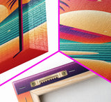 Framed Canvas Print | Art Deco Sunset | Retro Style | Palm Trees | Island Vibes | Desert Pyramids and Palm Trees | Desert Art