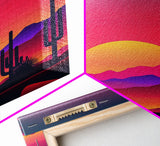Framed Canvas Art Print - Desert Landscape at Sunset - Pop Art Style - Home Decor - Southwest Art, California Desert Decor