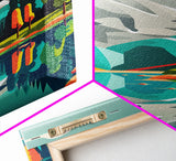 Retro Midcentury Style Wall Art, Framed Canvas Print, Colorful Wall Art, Mountain Landscape, Office Decor, Low Res Art