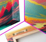 Surrealist Pop Art, Pink Turquoise Landscape Art, Framed Canvas Print, Minimalist Art
