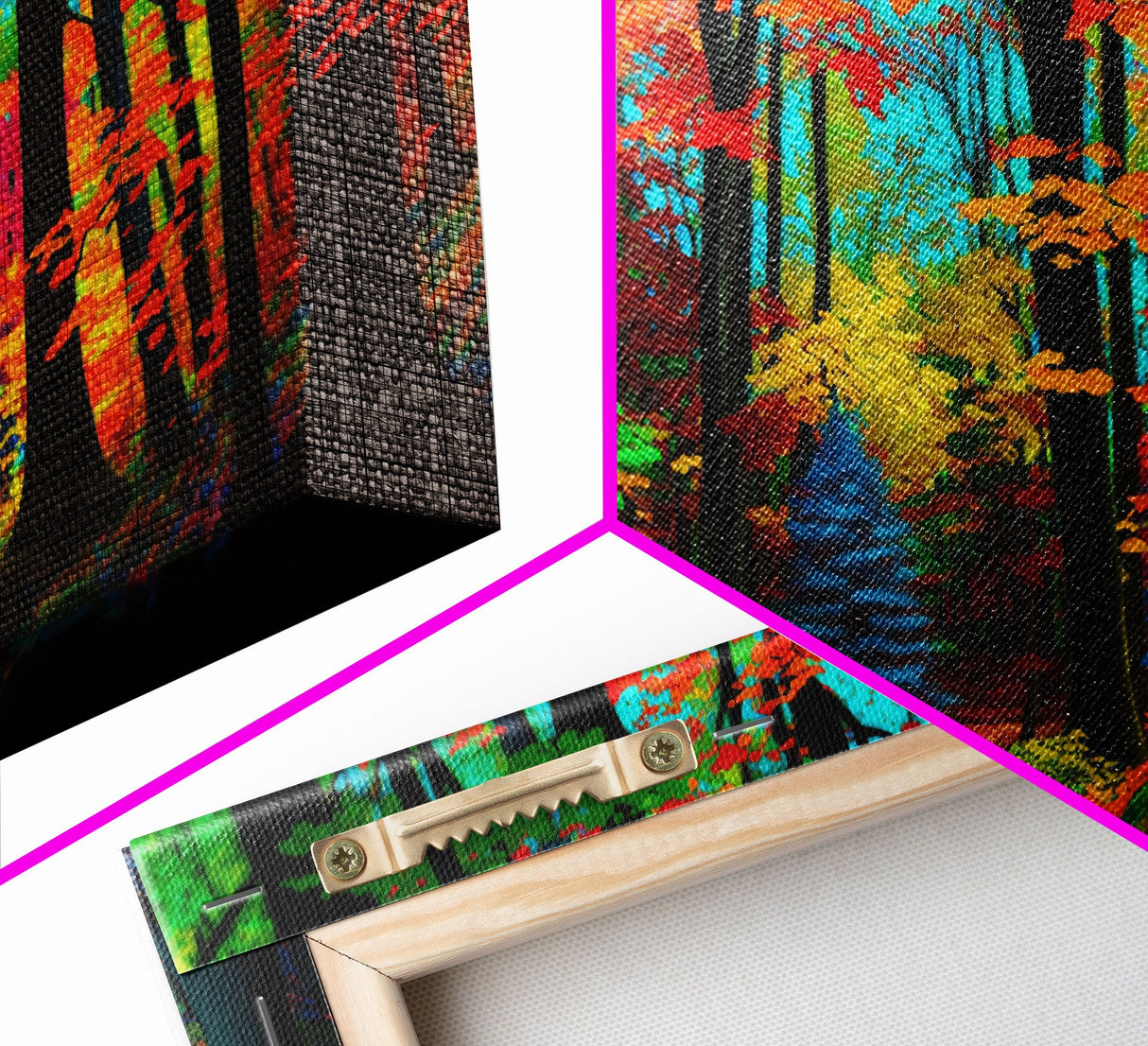 The Sacred Grove, Fantasy Art, Pop Art Forest Landscape, Framed Canvas Print, Colorful Forest Painting, Living Room Art