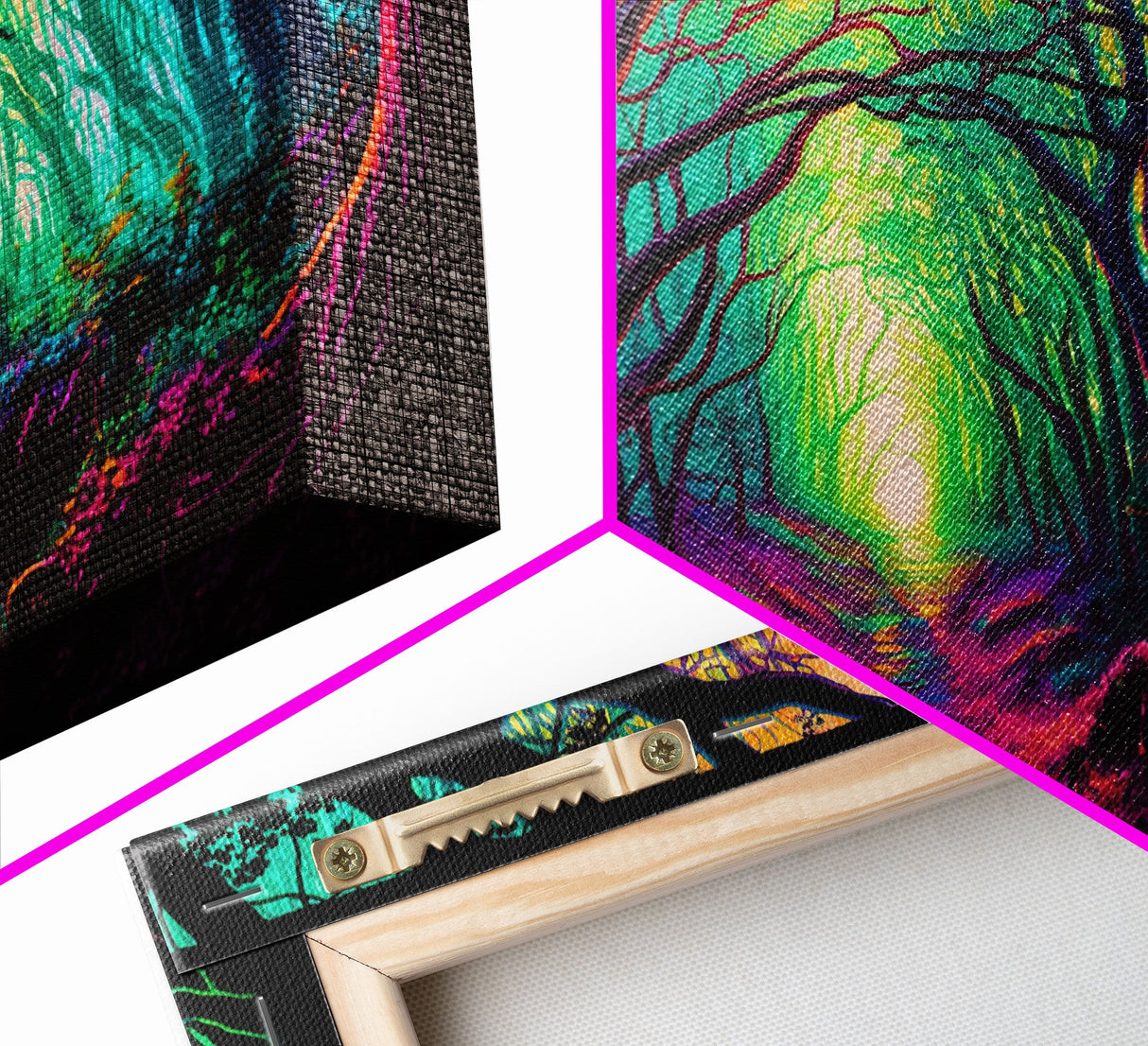 The Secret Grove, Fantasy Art, Pop Art Forest Landscape, Framed Canvas Print, Colorful Forest Painting, Living Room Art