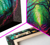 The Secret Grove, Fantasy Art, Pop Art Forest Landscape, Framed Canvas Print, Colorful Forest Painting, Living Room Art
