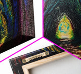 The Path through The Trees, Fantasy Art, Framed Canvas Print, RPG concept Art, Magical glowing forest