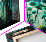 The Forest Floor, Framed Canvas Print, Glowing Mushrooms, Bioluminescent Mushroom Art, Color fantasy wall art