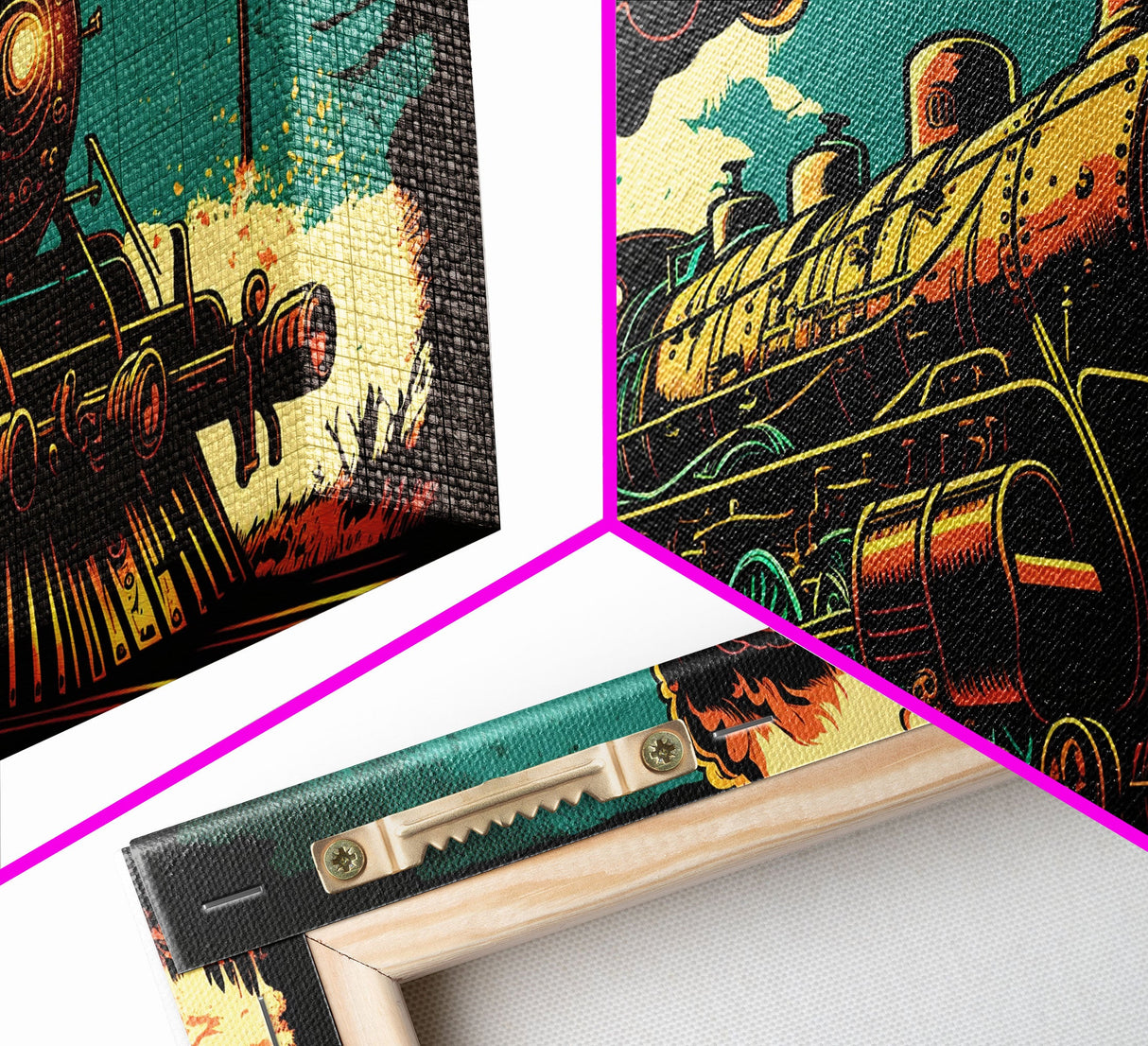 Pop Art Steam Train, Framed Canvas Print, Cool Wild West Decor, Western Art, Framed Colorful Pop Art