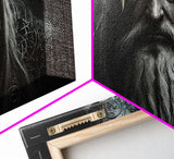 Portrait of Odin King of the Gods, Ruler of Asgard, Framed Canvas Print, Norse Mythology Pop Art, Fantasy Art