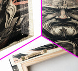 Grunge / Cyberpunk Odin, Norse Mythology, Wall Art, Framed Canvas Print, Futuristic Portrait of Odin
