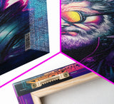 Grunge / Cyberpunk Synthwave Odin Movie Poster Art, Norse Mythology, Wall Art, Framed Canvas Print, Futuristic Portrait of Odin