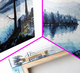 Blue Lagoon, Pacific Northwest Lake Art, Framed Canvas Print, Blue Wall Art, Watercolor Painting, Original Landscape Art Painting