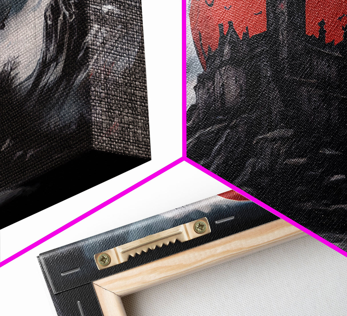Horror Art, Haunted Castle and Blood Moon, Framed Canvas Print, Goth Art, Gothic Decor, Cool Wall Art