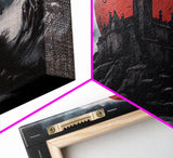 Horror Art, Haunted Castle and Blood Moon, Framed Canvas Print, Goth Art, Gothic Decor, Cool Wall Art