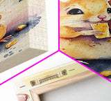Mouse monchin' some cheese Watercolor Print, Mouse Art Painting, Framed Canvas Print, Cute mouse cartoon
