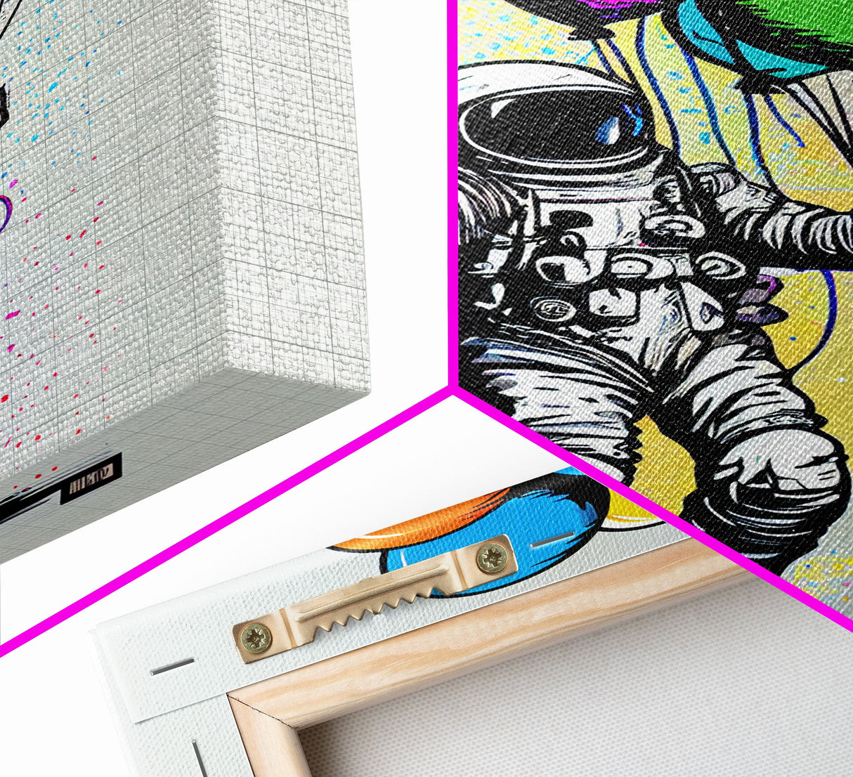 Urban Wall Art, Banksy Inspired, Astronaut Holding Colorful Balloons, Framed Canvas Print, Graffiti Art