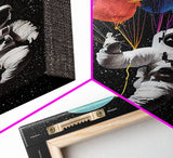 Urban Wall Art, Banksy Inspired, Astronaut Holding Colorful Balloons, Framed Canvas Print, Graffiti Art, Space Art