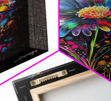 Neon Graffiti Flowers, Framed Canvas Print, Original Painting, Huge Wall Art, Large Format Living Room Art