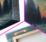 Snowy Forest, Dreamy Landscape Painting Canvas Print, country side, farmhouse decor, beautiful scenic wall art, golden hour