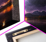 Full moon canvas print, Lightning storm over a mountain lake at night, cool wall art, awesome wall art