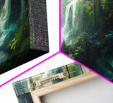 Waterfall wall art, canvas print, giclee, fantasy wall art, water color, nature wall decor, water landscape art, serenity art