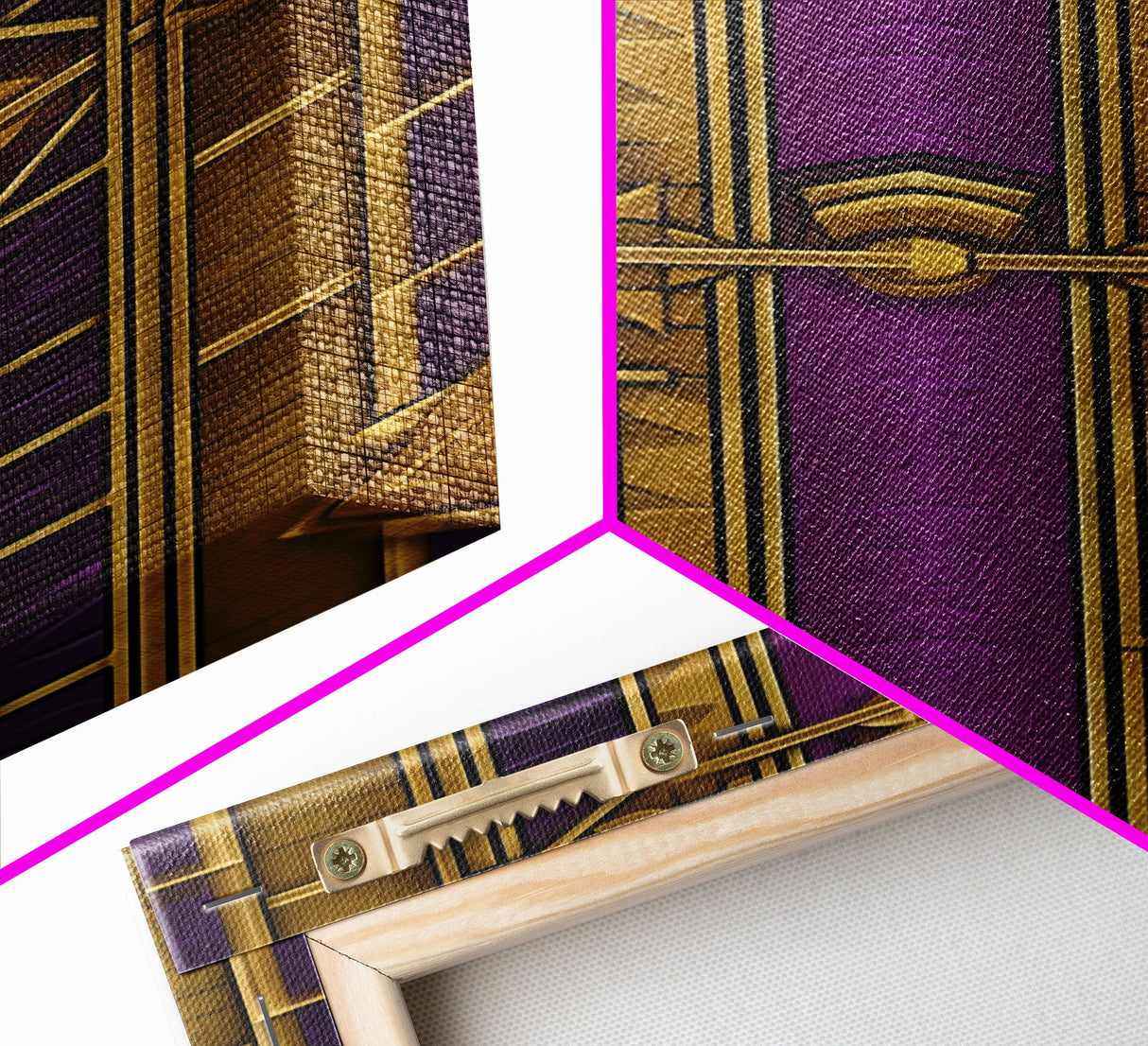 Midcentury Modern Wall art, Framed Canvas Print, Art Deco, Canvas Wall art, Gold & purple art, Geometric art, Colorful painting, Wall art