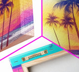 Colorful sunset Wall art, Framed Canvas Print, Synthwave Style, Guest room art, Pop Art Style, Watercolors, Beautiful art, Tropical Art