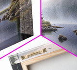 Colored Pencil Landscape Wall Art Print, Riverbank, River, Trees, Mountain, Nature Large Canvas Art Print, Panoramic, Wall Art, Canvas Print