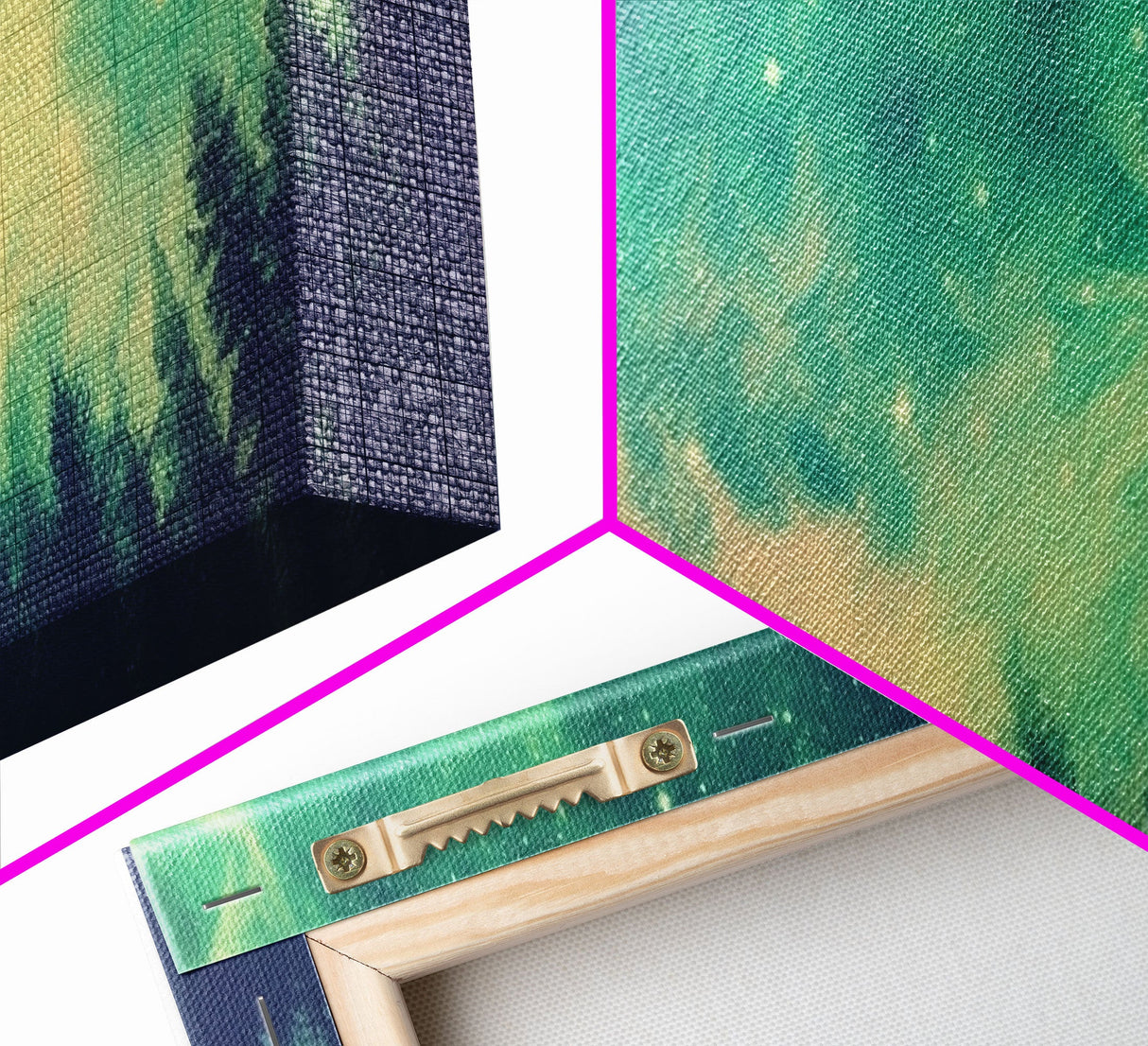 Green Night Sky Watercolor Art Print, Forest Canvas Art, Dark Forest Art, Starry Night Sky, Galaxy Art, Panoramic, Wall Art, Canvas Print