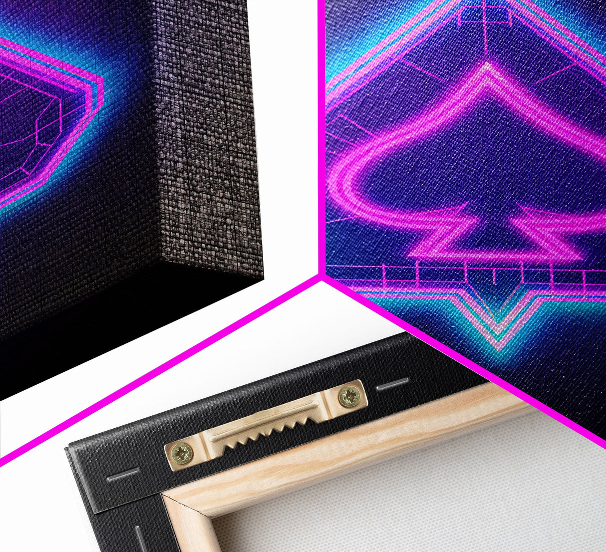 Glowing Neon Lights Pink Spades Wall Decor, Poker Wall Art, Cards, Minimalist Print, Wall Decor, Canvas Print, Wall Art, Framed Canvas