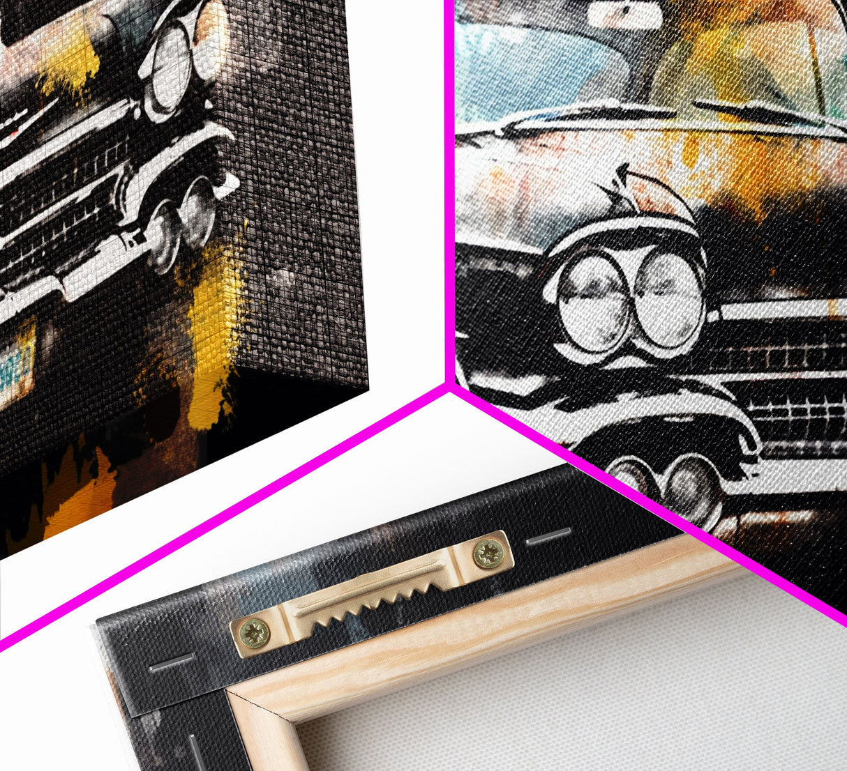 Vintage Car Wall Decor, Retro Car Wall Art, Garage Wall Art, Grunge Art, Panoramic Wall Decor, Canvas Print, Wall Art, Framed Canvas Art