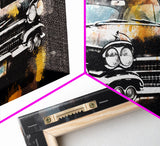 Vintage Car Wall Decor, Retro Car Wall Art, Garage Wall Art, Grunge Art, Panoramic Wall Decor, Canvas Print, Wall Art, Framed Canvas Art