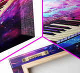 Cosmic Keyboard, Galaxy Music Art Framed Canvas Print, Electric Keyboard, Instrument Art, Studio Wall Decor