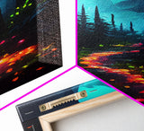 Luminescent magical forest canvas print, glowing trail though the trees, fantasy art, gloomy wall art, dark decor