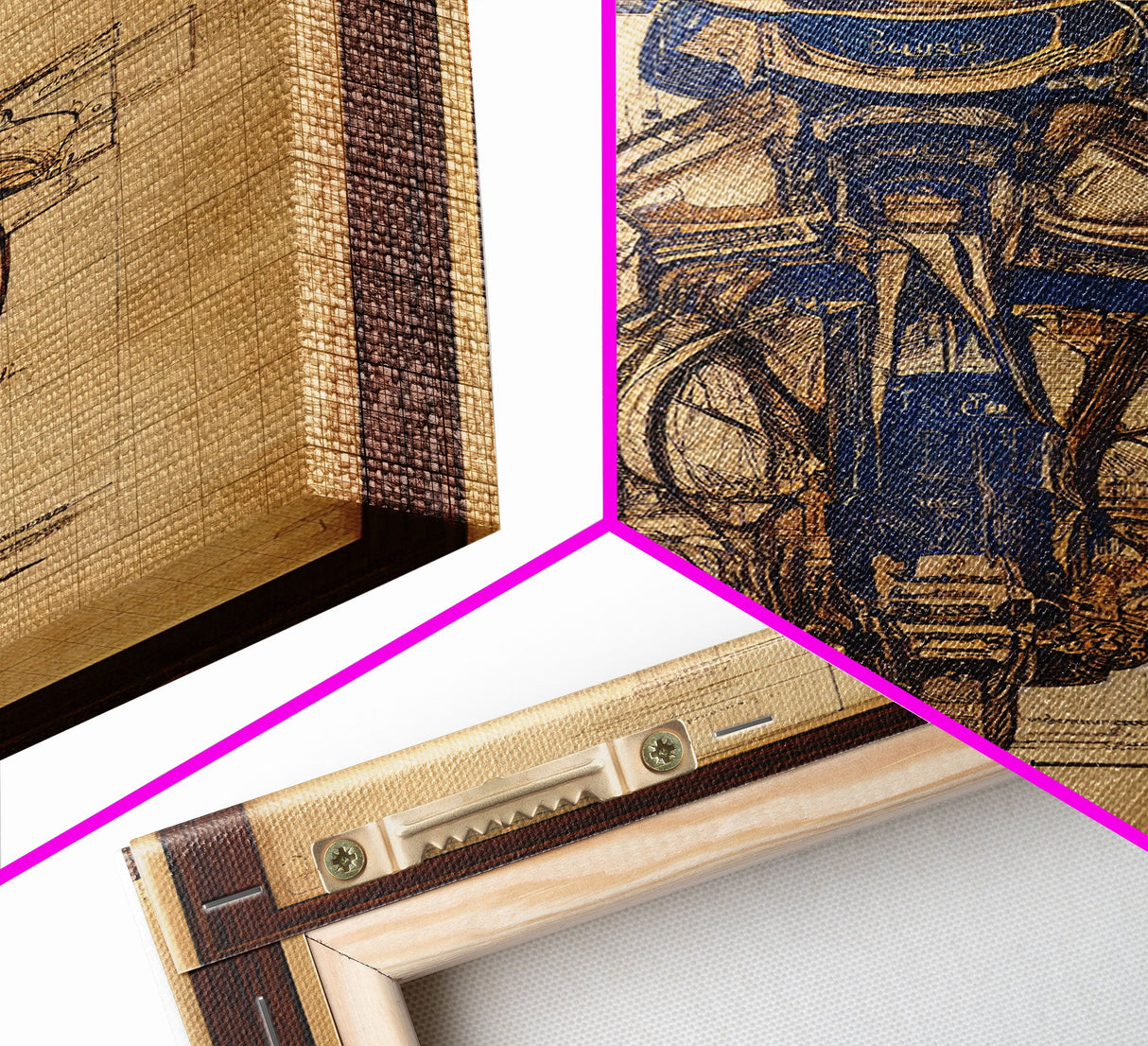 Da Vinci style steampunk motorcycle diagram, canvas print, man cave wall art, motorcycle art