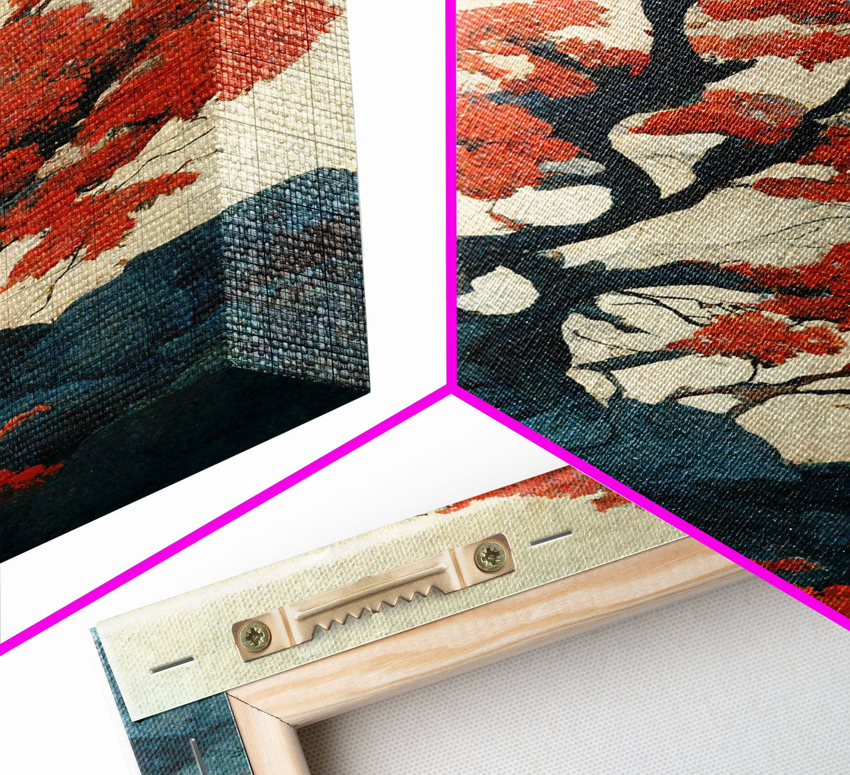 Japanese maple tree canvas print, vintage style wall art, woodblock print style wall art