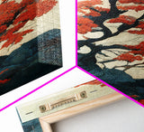 Japanese maple tree canvas print, vintage style wall art, woodblock print style wall art