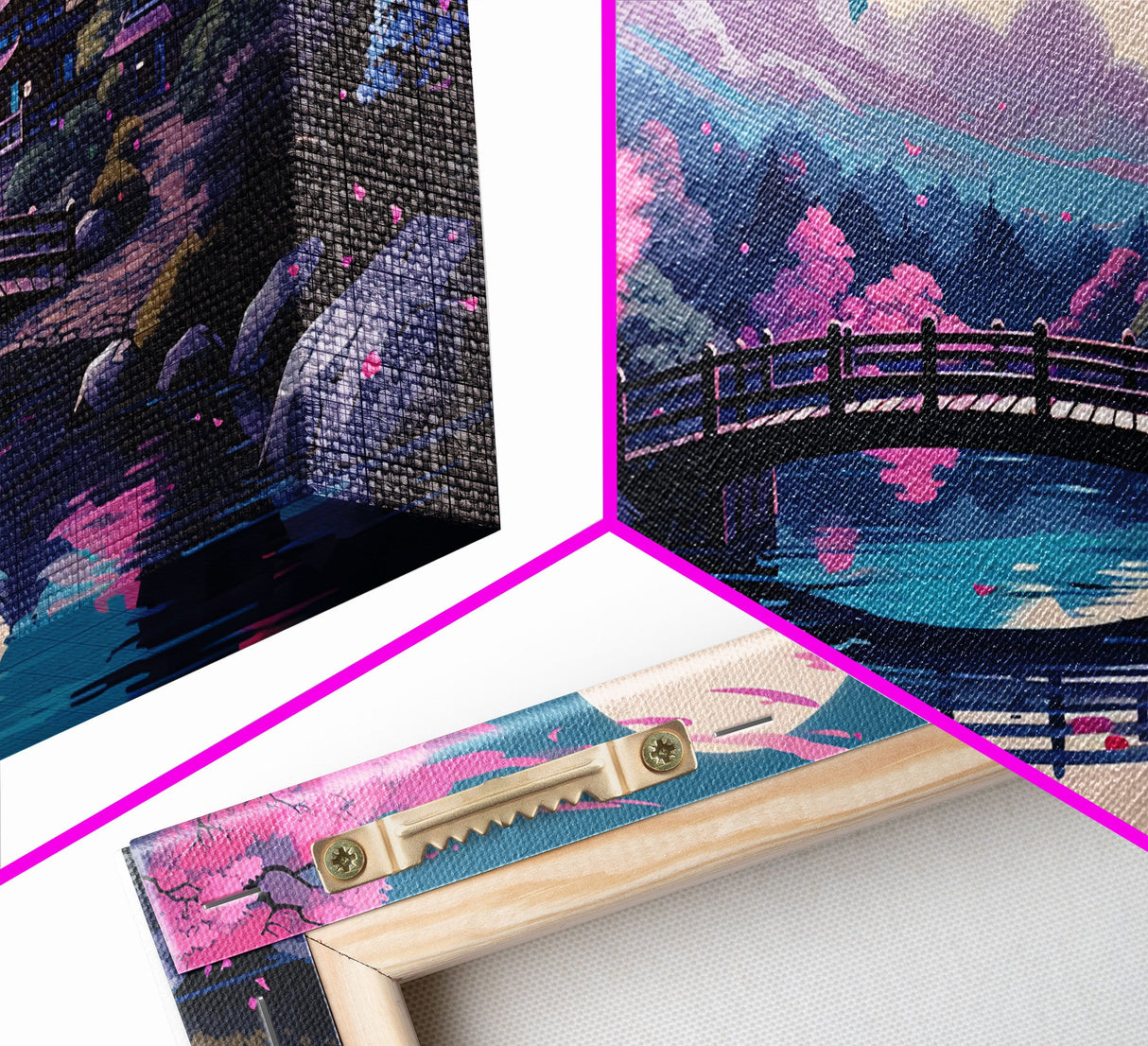Japanese Art- Wabi Sabi Style Japanese Synthwave Pagoda, Game Room Art, Framed Canvas Print, Framed Art, Framed Painting, Retro Aesthetic
