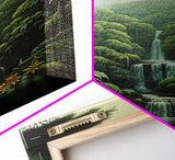 Jungle Wall Art, Waterfalls Art, Nature Wall Art, Trees Art Print, Canvas Print, Wall Art, Vertical Art, Lake House Wall Art, Indie Room Art
