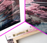Pagoda Wall Art, Japanese Wall Art, Asian Art, Cherry Blossom Tree, Canvas Print, Wall Art, Vertical Art, Engagement Gift, Prints Wall Art