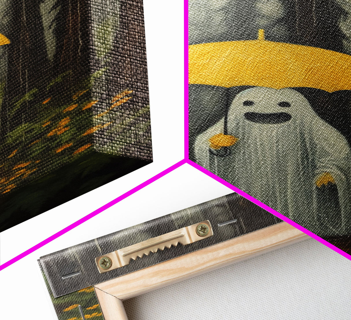 Happy Ghost In The Rain,  Vintage Halloween Canvas, Framed Canvas Print, Cute Wall Art, Who's Haunting Who?