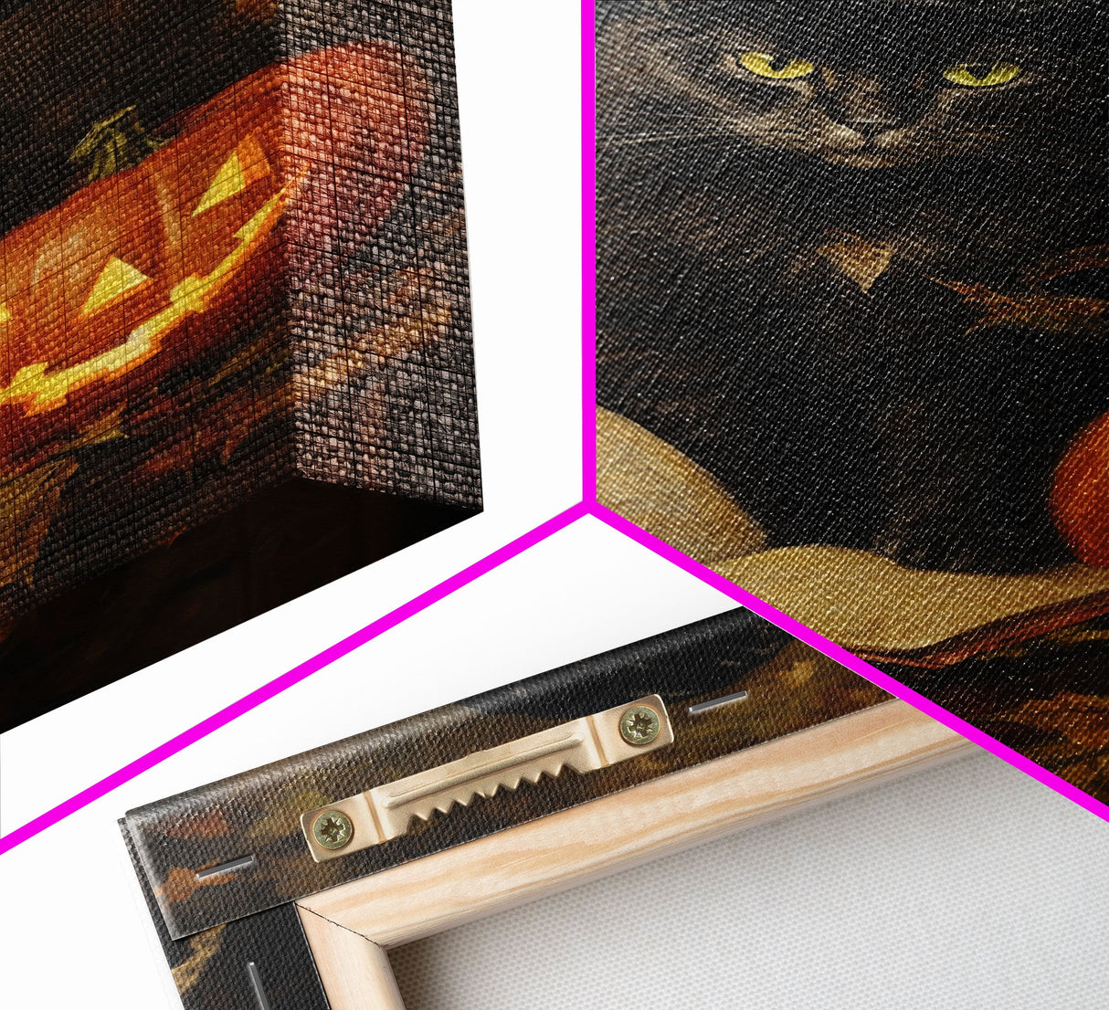 Cute Witch Cat Reading Her Book Of Spells, Vintage Halloween Art, Framed Canvas Print, Halloween Canvas Art, Witchcraft