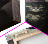 The Wizard Cat, Framed Canvas Print, Dark Academia Halloween Art, Victorian Cat Oil Painting, Goth Halloween Decor